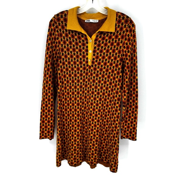 Zara Yellow and Orange Long Sleeve Dress - Picture 2 of 7